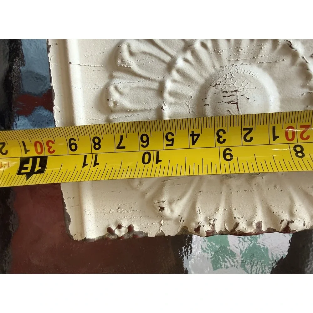 Vintage White Embossed Tin Ceiling Tile Panel - Ornate Floral Metal Wall Art